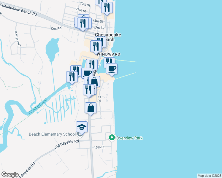 map of restaurants, bars, coffee shops, grocery stores, and more near 4014 Band Shell Court in Chesapeake Beach