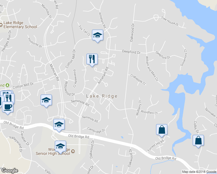 map of restaurants, bars, coffee shops, grocery stores, and more near 2840 Burgundy Place in Woodbridge