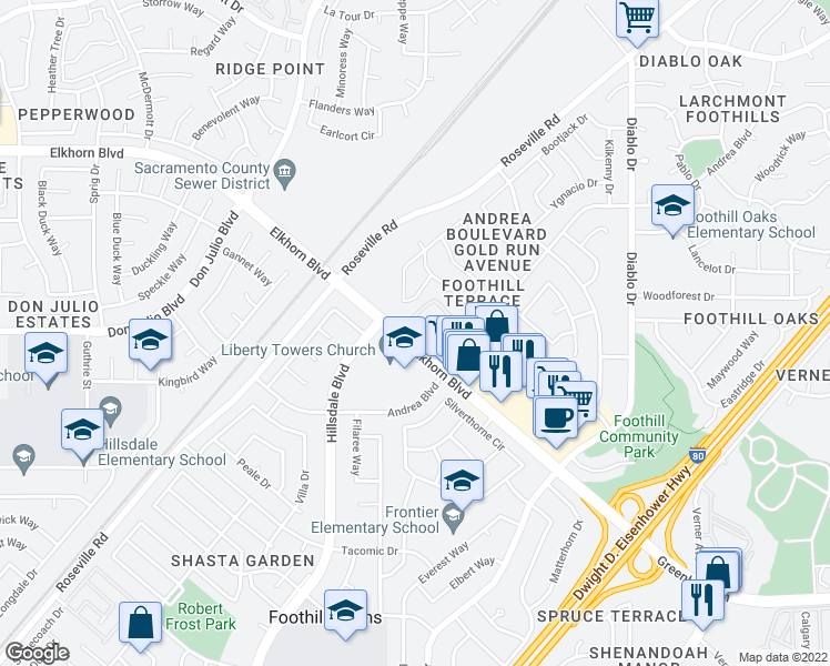 map of restaurants, bars, coffee shops, grocery stores, and more near 6829 Barbara Lee Circle in Sacramento