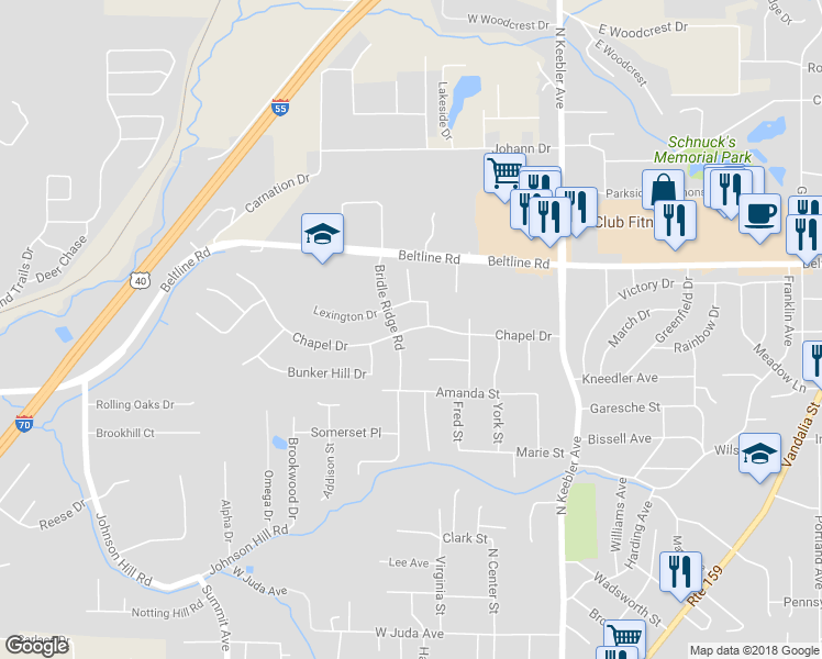 map of restaurants, bars, coffee shops, grocery stores, and more near 216 Chapel Drive in Collinsville