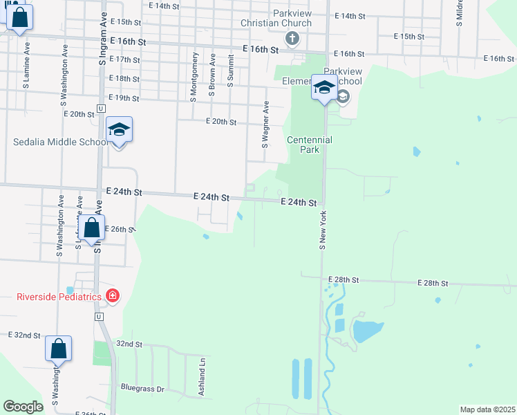 map of restaurants, bars, coffee shops, grocery stores, and more near 1208 East 24th Street in Sedalia