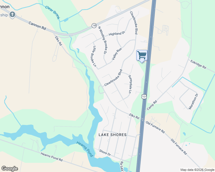 map of restaurants, bars, coffee shops, grocery stores, and more near 104 Clearbrooke Boulevard in Seaford