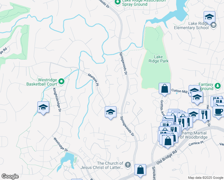 map of restaurants, bars, coffee shops, grocery stores, and more near 12217 Dapple Gray Court in Woodbridge