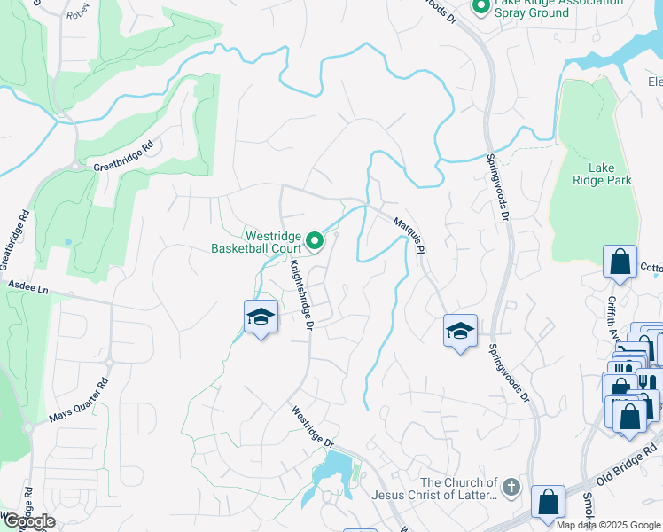 map of restaurants, bars, coffee shops, grocery stores, and more near 12145 Derriford Court in Woodbridge