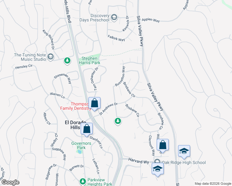 map of restaurants, bars, coffee shops, grocery stores, and more near 2870 Springburn Way in El Dorado Hills