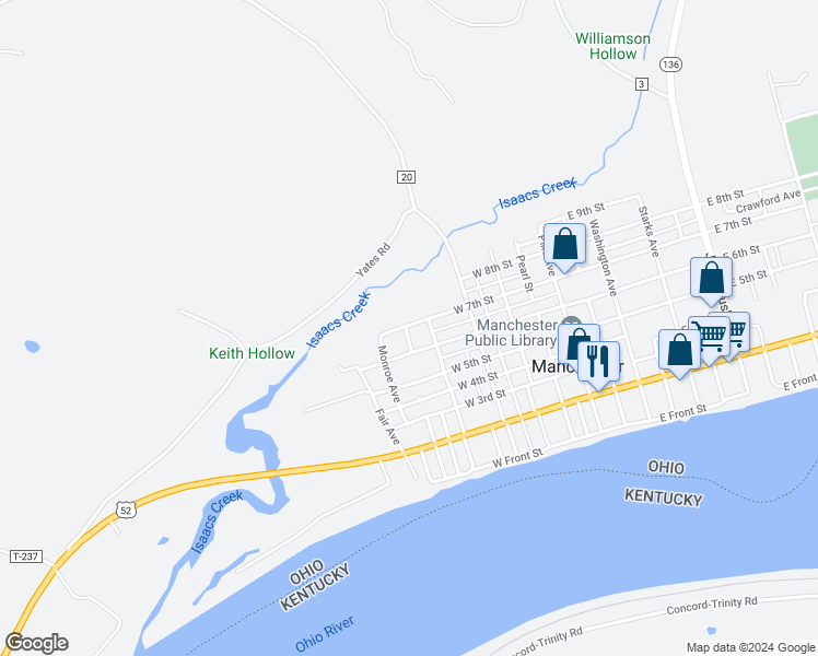 map of restaurants, bars, coffee shops, grocery stores, and more near 509 West 7th Street in Manchester