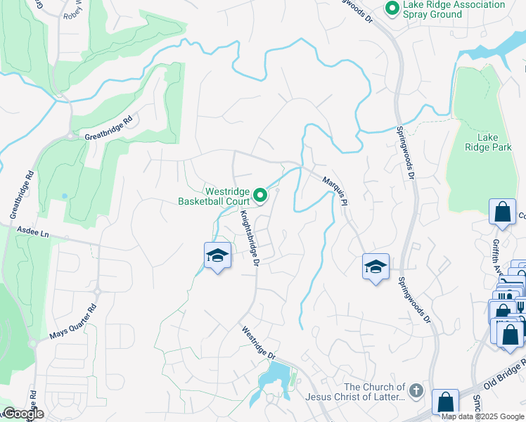 map of restaurants, bars, coffee shops, grocery stores, and more near 4108 Bancroft Lane in Woodbridge