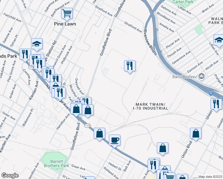 map of restaurants, bars, coffee shops, grocery stores, and more near in St. Louis
