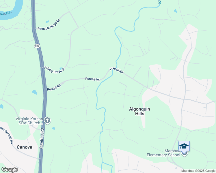 map of restaurants, bars, coffee shops, grocery stores, and more near 7018 Gray Fox Trail in Manassas