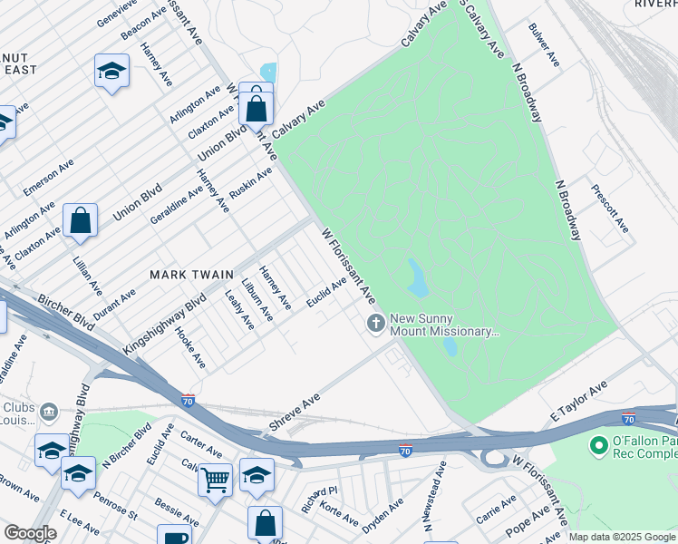map of restaurants, bars, coffee shops, grocery stores, and more near 4921 Rosalie Street in St. Louis