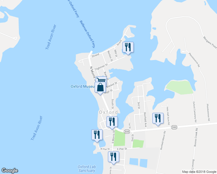 map of restaurants, bars, coffee shops, grocery stores, and more near 208 Market Street in Oxford
