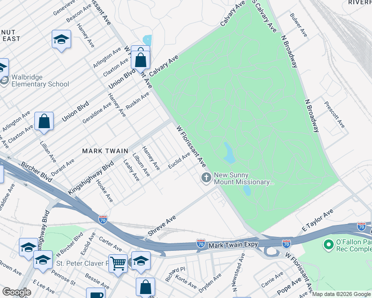 map of restaurants, bars, coffee shops, grocery stores, and more near 4921 Rosalie Street in St. Louis