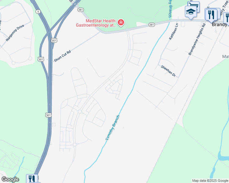 map of restaurants, bars, coffee shops, grocery stores, and more near 8322 Graham Patrick Avenue in Brandywine