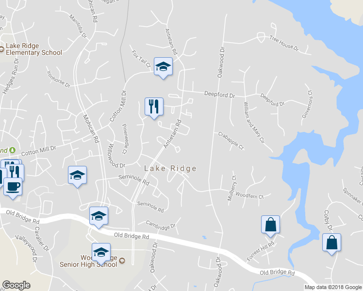 map of restaurants, bars, coffee shops, grocery stores, and more near 2868 Burgundy Place in Woodbridge
