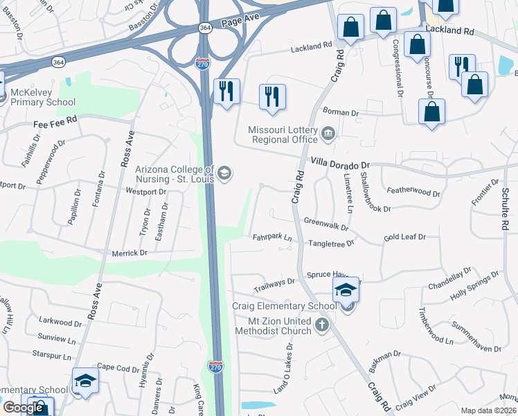 map of restaurants, bars, coffee shops, grocery stores, and more near 1658 Preston Park Lane in St. Louis