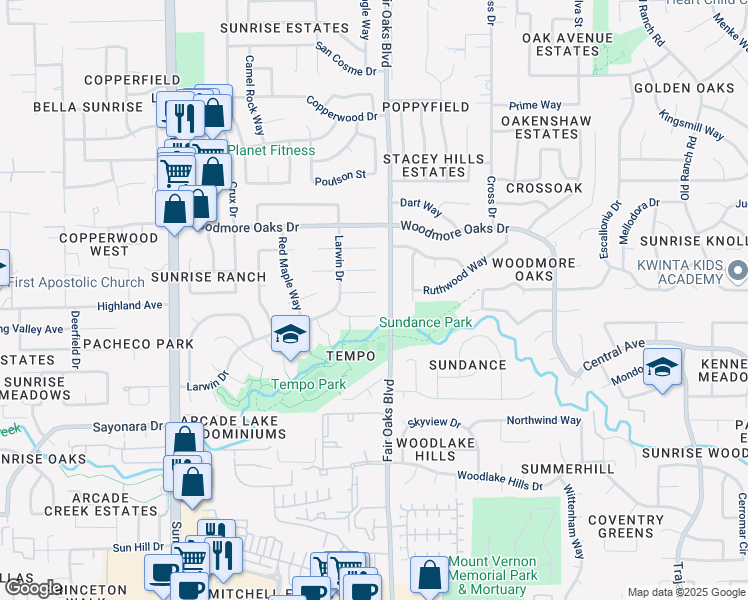 map of restaurants, bars, coffee shops, grocery stores, and more near 8074 Bayberry Ct in Citrus Heights