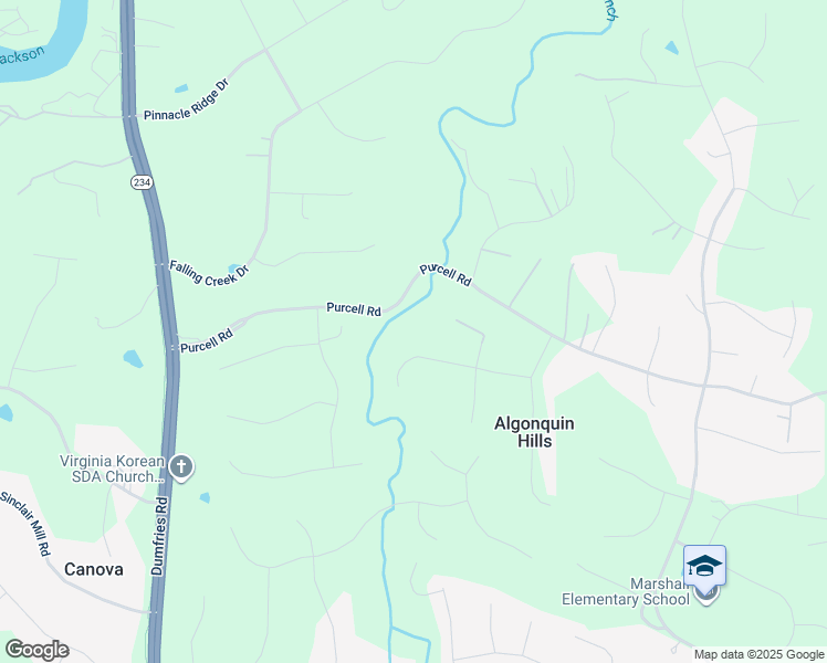 map of restaurants, bars, coffee shops, grocery stores, and more near 7018 Gray Fox Trail in Manassas