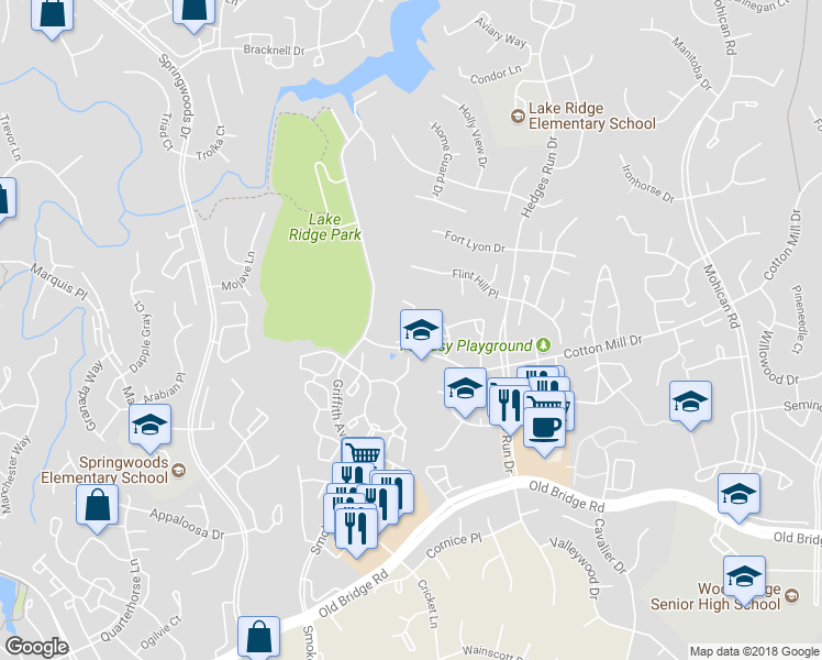 map of restaurants, bars, coffee shops, grocery stores, and more near 3502 Ashby Court in Woodbridge