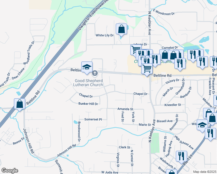 map of restaurants, bars, coffee shops, grocery stores, and more near 100 Lexington Drive in Collinsville
