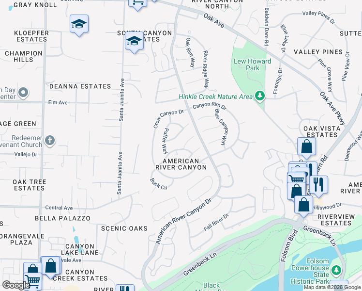 map of restaurants, bars, coffee shops, grocery stores, and more near 107 Spring Water Way in Folsom
