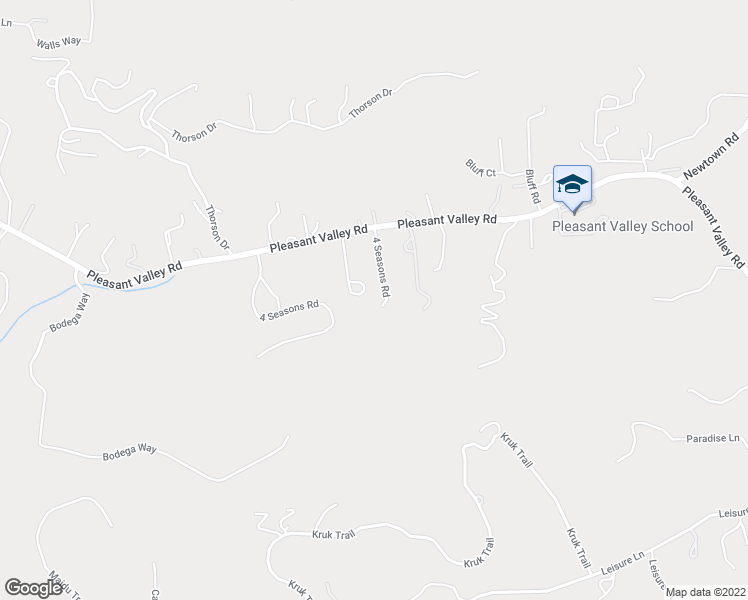 map of restaurants, bars, coffee shops, grocery stores, and more near 4300 4 Seasons Road in Placerville