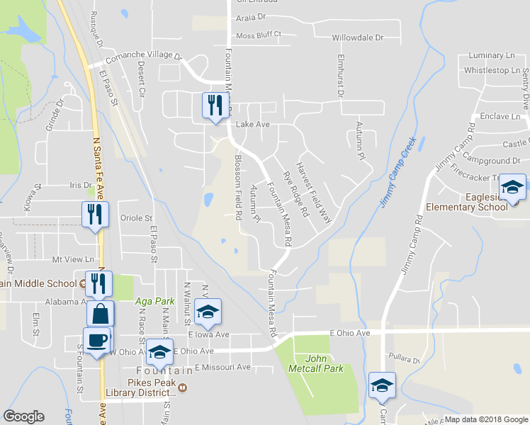 map of restaurants, bars, coffee shops, grocery stores, and more near 617 Harvest Moon Road in Fountain