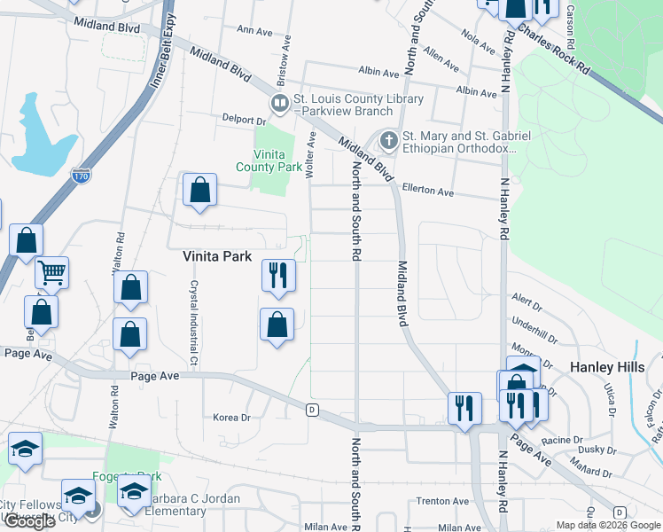 map of restaurants, bars, coffee shops, grocery stores, and more near 8326 Buchanan Avenue in St. Louis