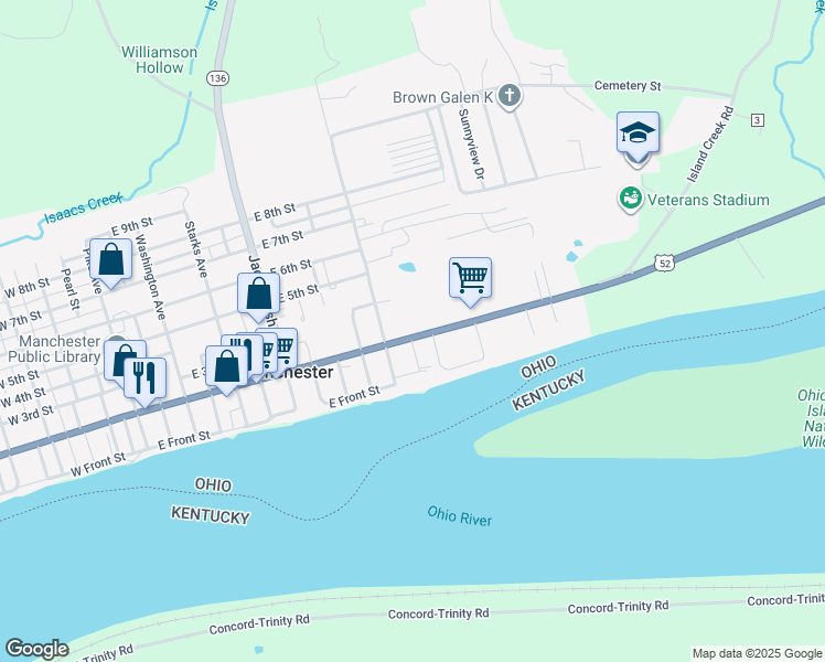 map of restaurants, bars, coffee shops, grocery stores, and more near 709 East 2nd Street in Manchester