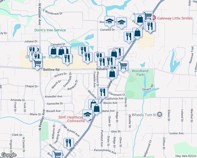 map of restaurants, bars, coffee shops, grocery stores, and more near 620 Kinloch Avenue in Collinsville