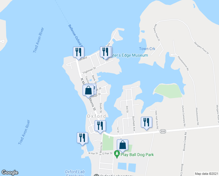 map of restaurants, bars, coffee shops, grocery stores, and more near 104 Jefferson Street in Oxford