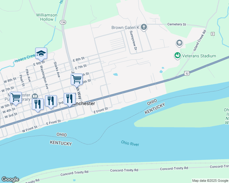map of restaurants, bars, coffee shops, grocery stores, and more near 709 East 2nd Street in Manchester