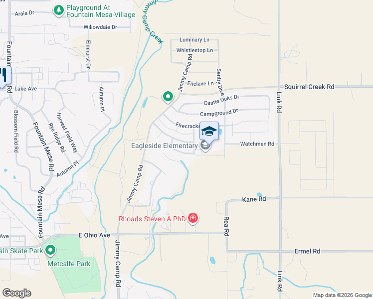 map of restaurants, bars, coffee shops, grocery stores, and more near 7833 Lantern Lane in Fountain