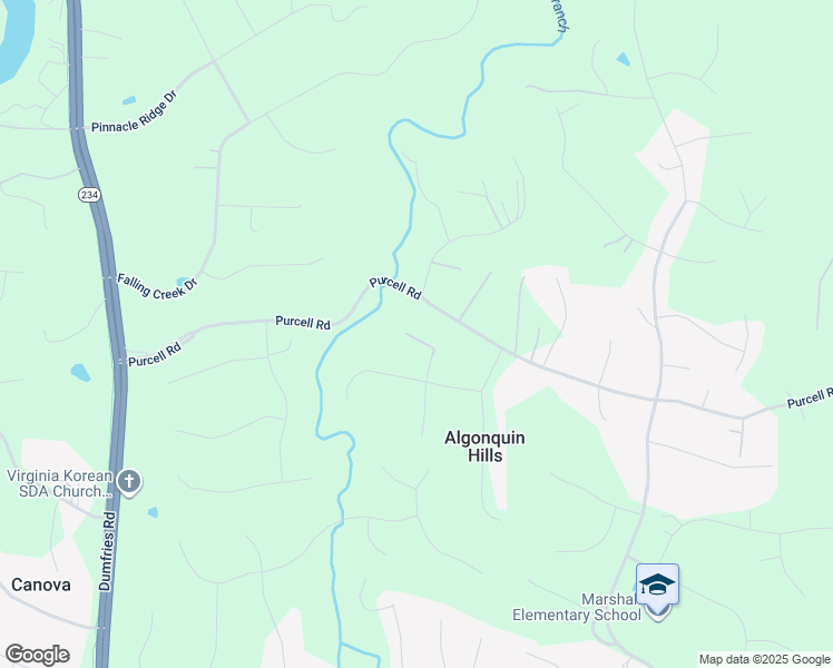 map of restaurants, bars, coffee shops, grocery stores, and more near 12213 Timberwolf Trail in Manassas