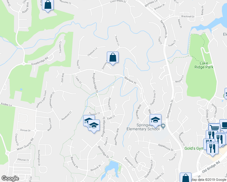map of restaurants, bars, coffee shops, grocery stores, and more near 12121 Derriford Court in Woodbridge