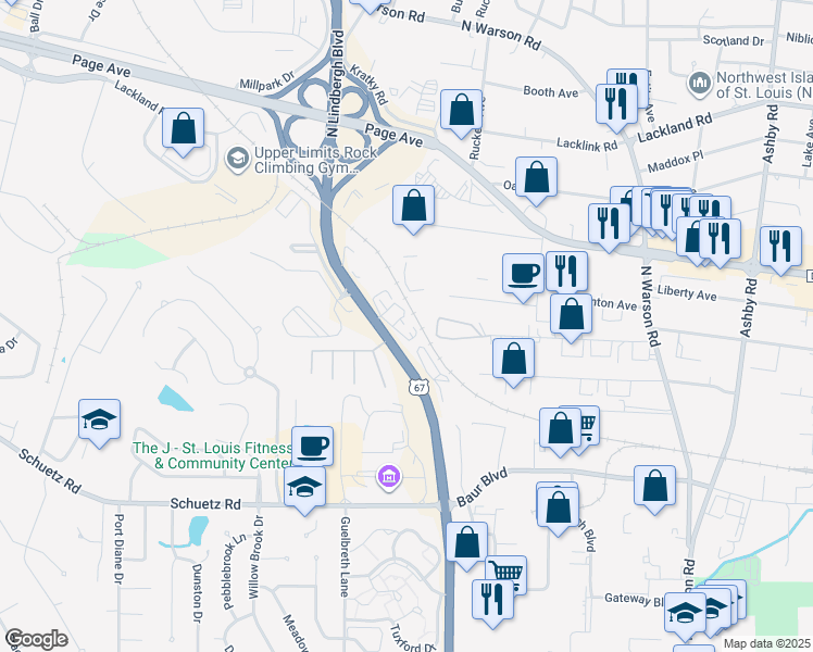 map of restaurants, bars, coffee shops, grocery stores, and more near in St. Louis