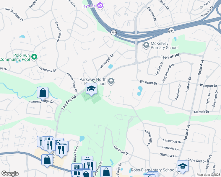 map of restaurants, bars, coffee shops, grocery stores, and more near 12860 Fee Fee Road in St. Louis