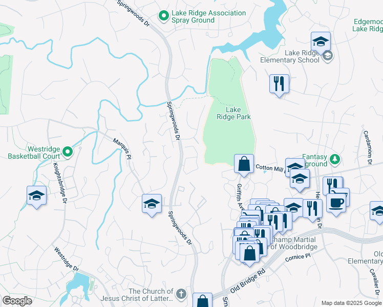map of restaurants, bars, coffee shops, grocery stores, and more near 12070 Stallion Court in Woodbridge