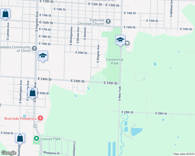 map of restaurants, bars, coffee shops, grocery stores, and more near 1208 East 24th Street in Sedalia