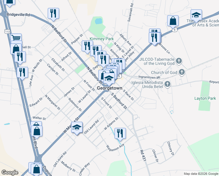 map of restaurants, bars, coffee shops, grocery stores, and more near in Georgetown