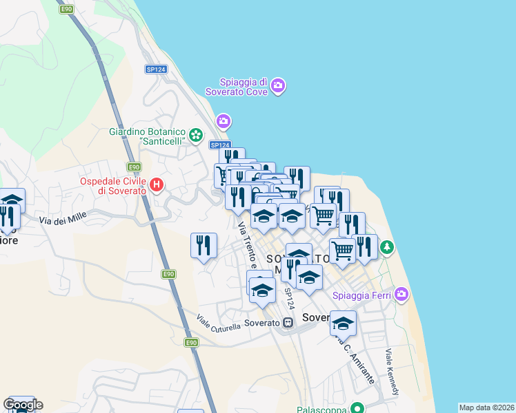 map of restaurants, bars, coffee shops, grocery stores, and more near 10 Via S. Maria in Soverato Marina