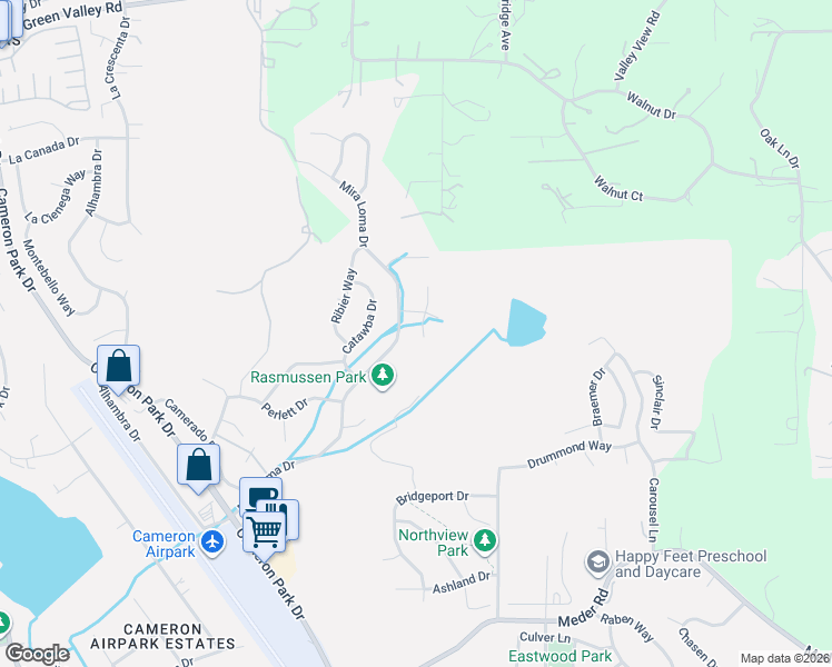map of restaurants, bars, coffee shops, grocery stores, and more near 3624 Mira Loma Drive in Cameron Park