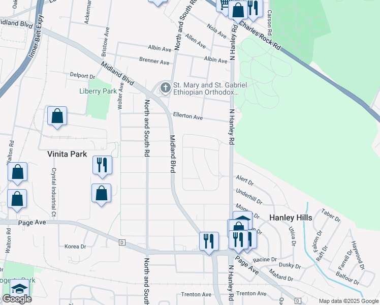 map of restaurants, bars, coffee shops, grocery stores, and more near 1949 Stillwater Drive in St. Louis