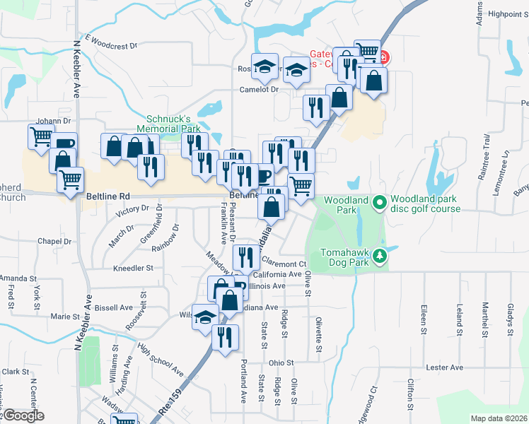 map of restaurants, bars, coffee shops, grocery stores, and more near 1602 Vandalia Street in Collinsville