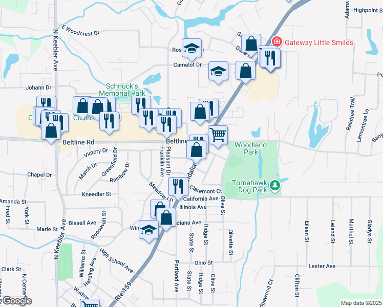 map of restaurants, bars, coffee shops, grocery stores, and more near 1602 Vandalia Street in Collinsville