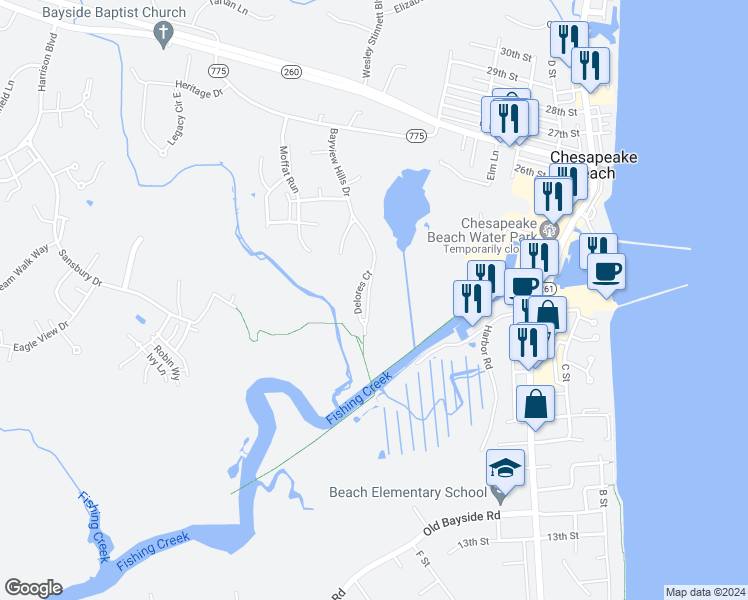 map of restaurants, bars, coffee shops, grocery stores, and more near 7967 Delores Court in Chesapeake Beach