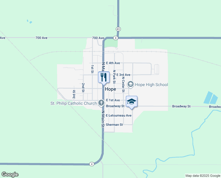 map of restaurants, bars, coffee shops, grocery stores, and more near in Hope