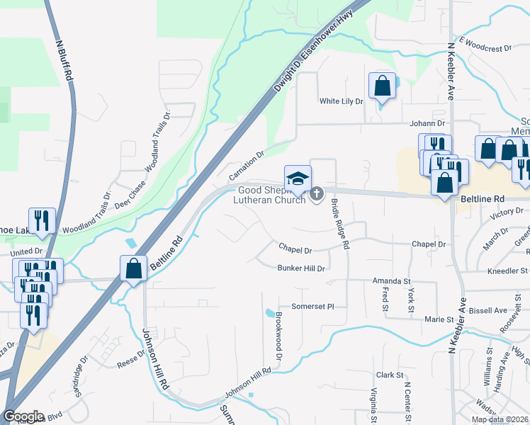map of restaurants, bars, coffee shops, grocery stores, and more near 116 Eagle Creek in Collinsville
