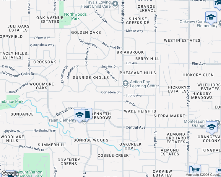 map of restaurants, bars, coffee shops, grocery stores, and more near 8464 Old Ranch Road in Orangevale