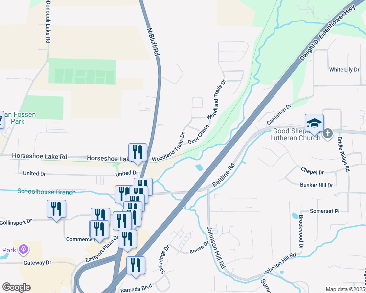 map of restaurants, bars, coffee shops, grocery stores, and more near 47-69 Woodland Trail in Collinsville