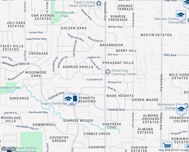 map of restaurants, bars, coffee shops, grocery stores, and more near 6907 Acer Way in Orangevale